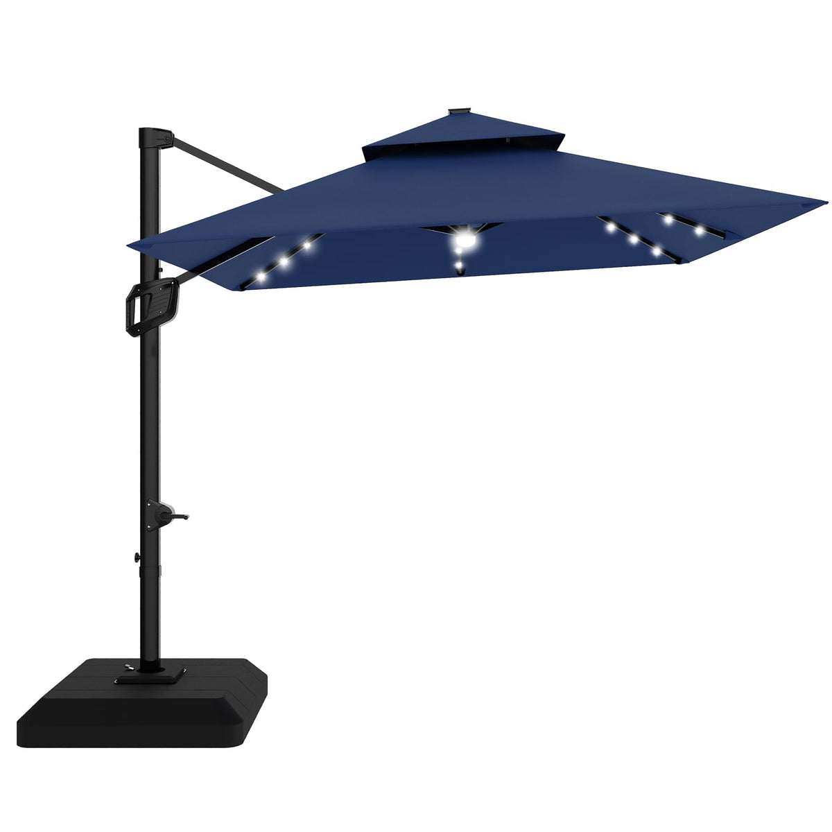 10 ft Navy Blue Solar Cantilever Patio Umbrella with Base E547