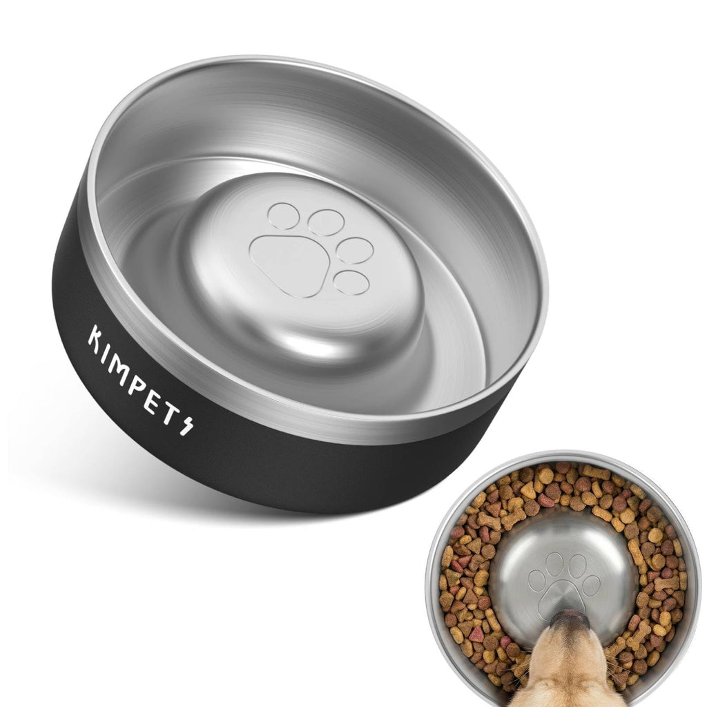 Black 2 Cups Stainless Steel Non-Slip Dog Slow Feeder Bowl Q141