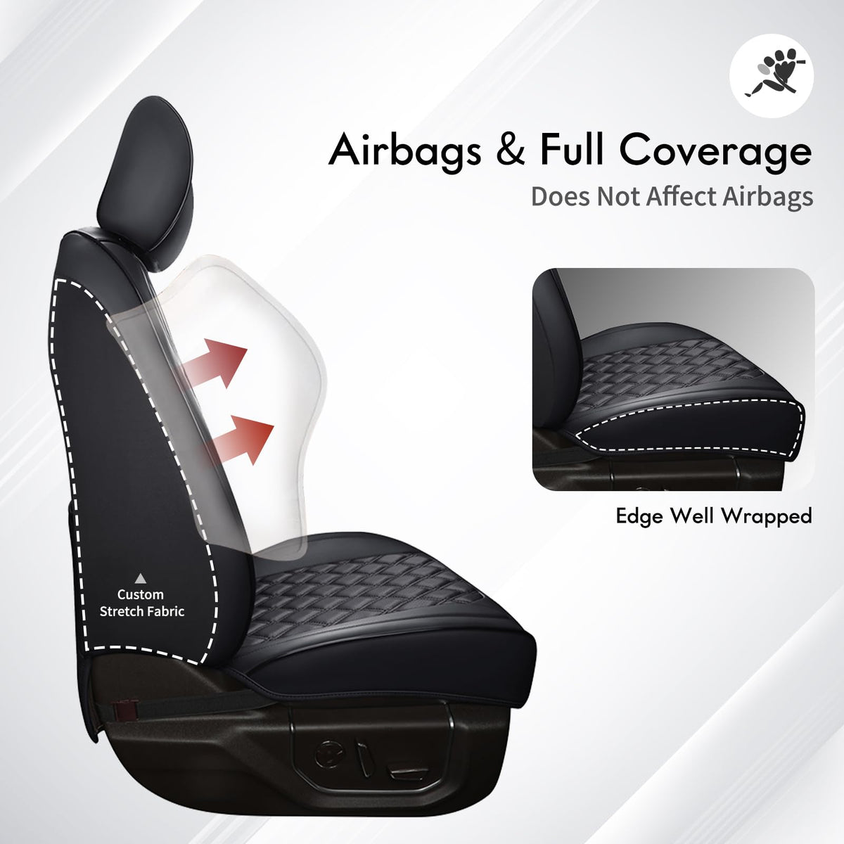 Leather Pickup Seat Cushion Cover Full Set Black N1307