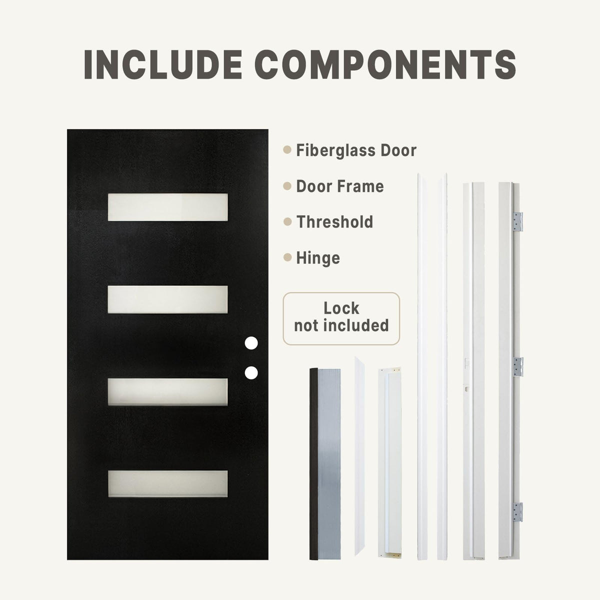 Fiberglass Entry Door 4-Lite Glass Left-Hand Inswing L57654