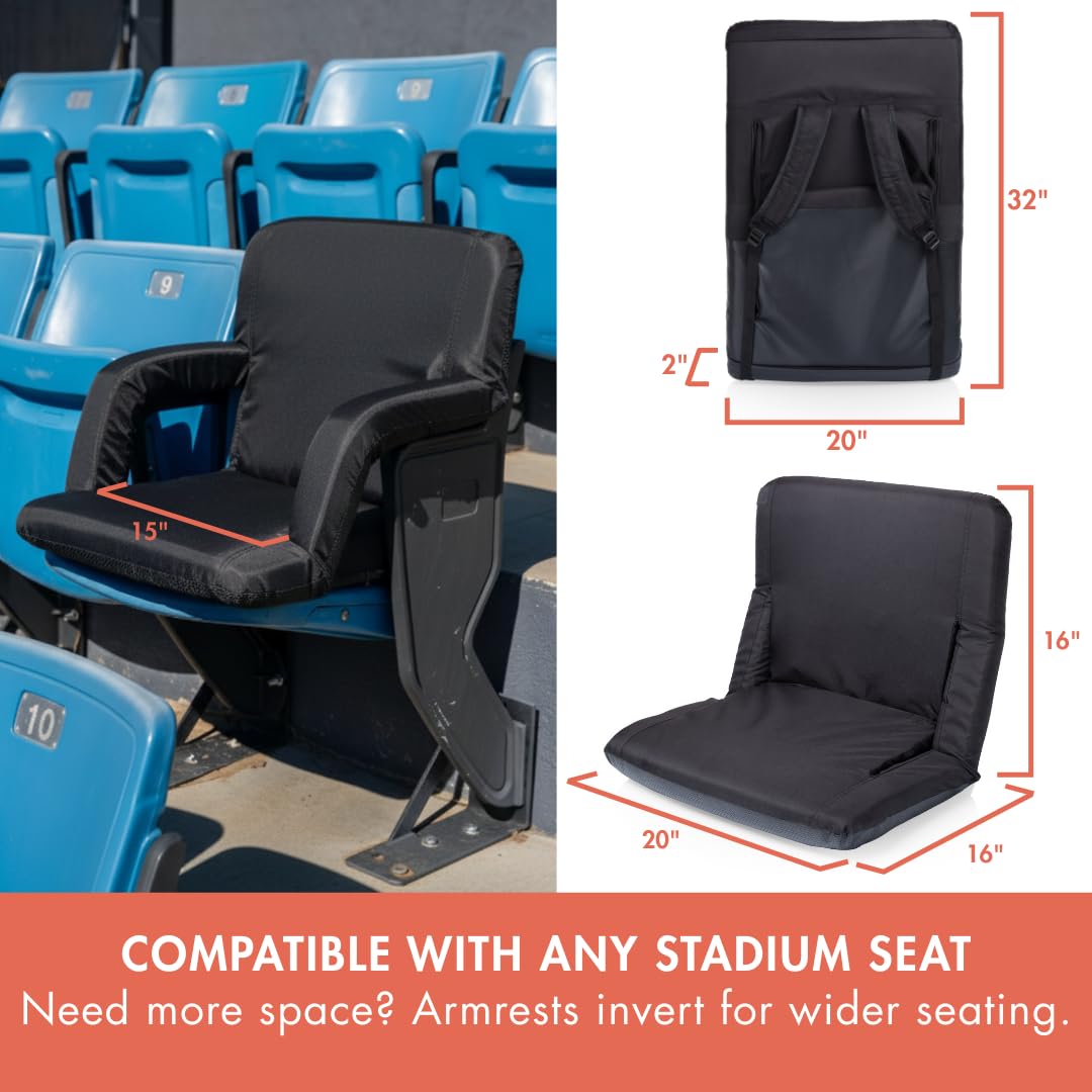 Portable Reclining Folding Stadium Seat with Back Support, Black C252