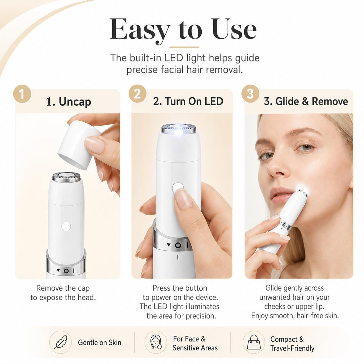 Portable Electric Facial Hair Remover with LED Light M2607