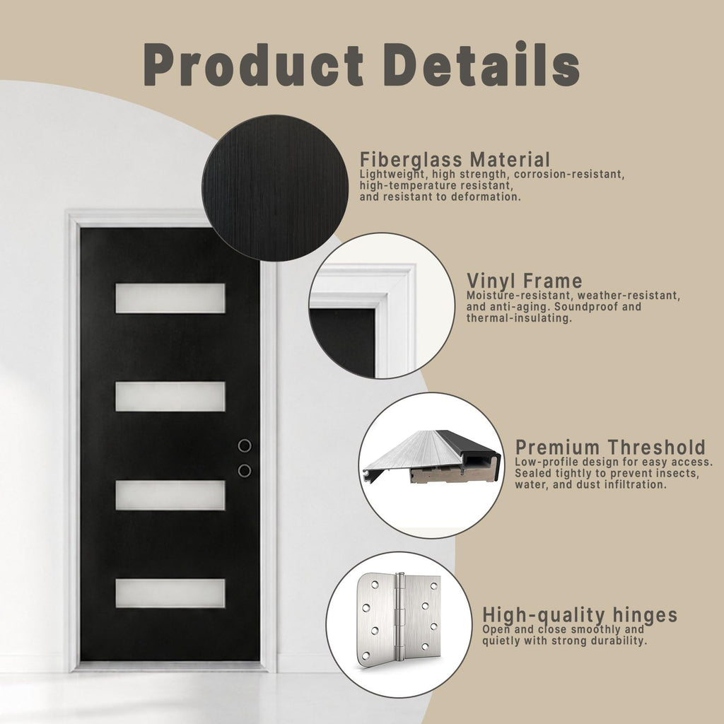 Fiberglass Entry Door 4-Lite Glass Left-Hand Inswing L57654
