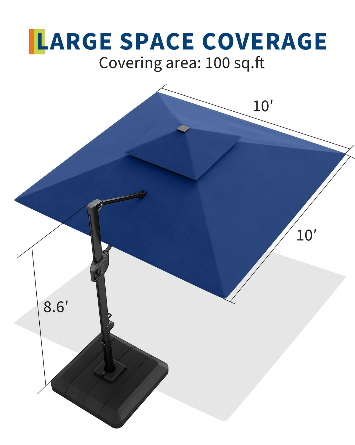 10 ft Navy Blue Solar Cantilever Patio Umbrella with Base E547