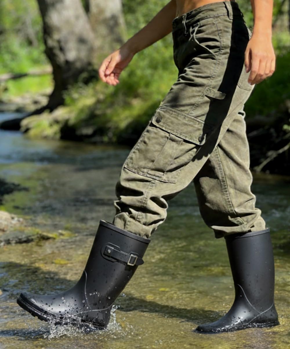 Mid Calf Waterproof Rain Boots with Buckle N287159