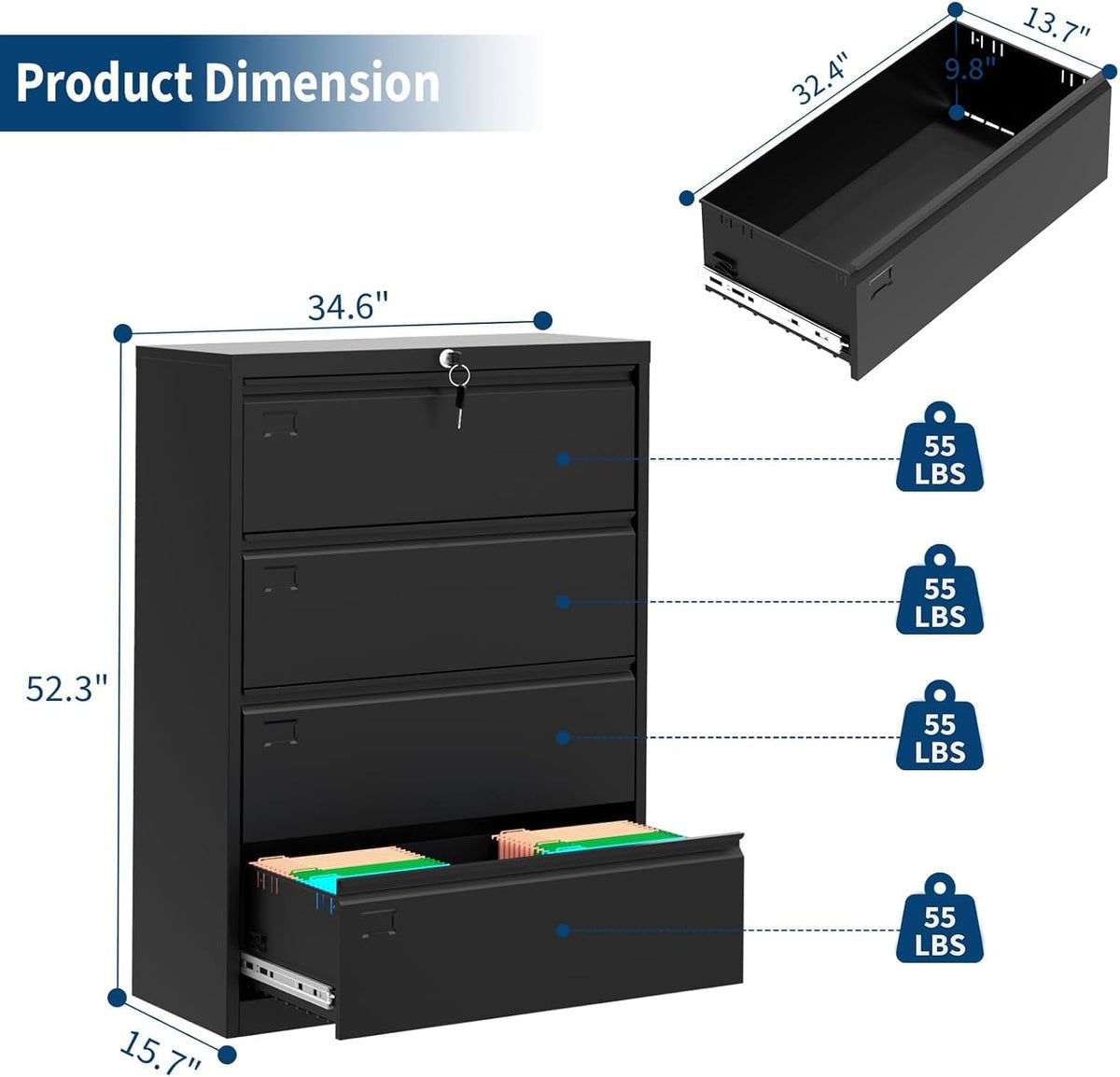 4 Drawer Metal File Cabinet with Lock L3959