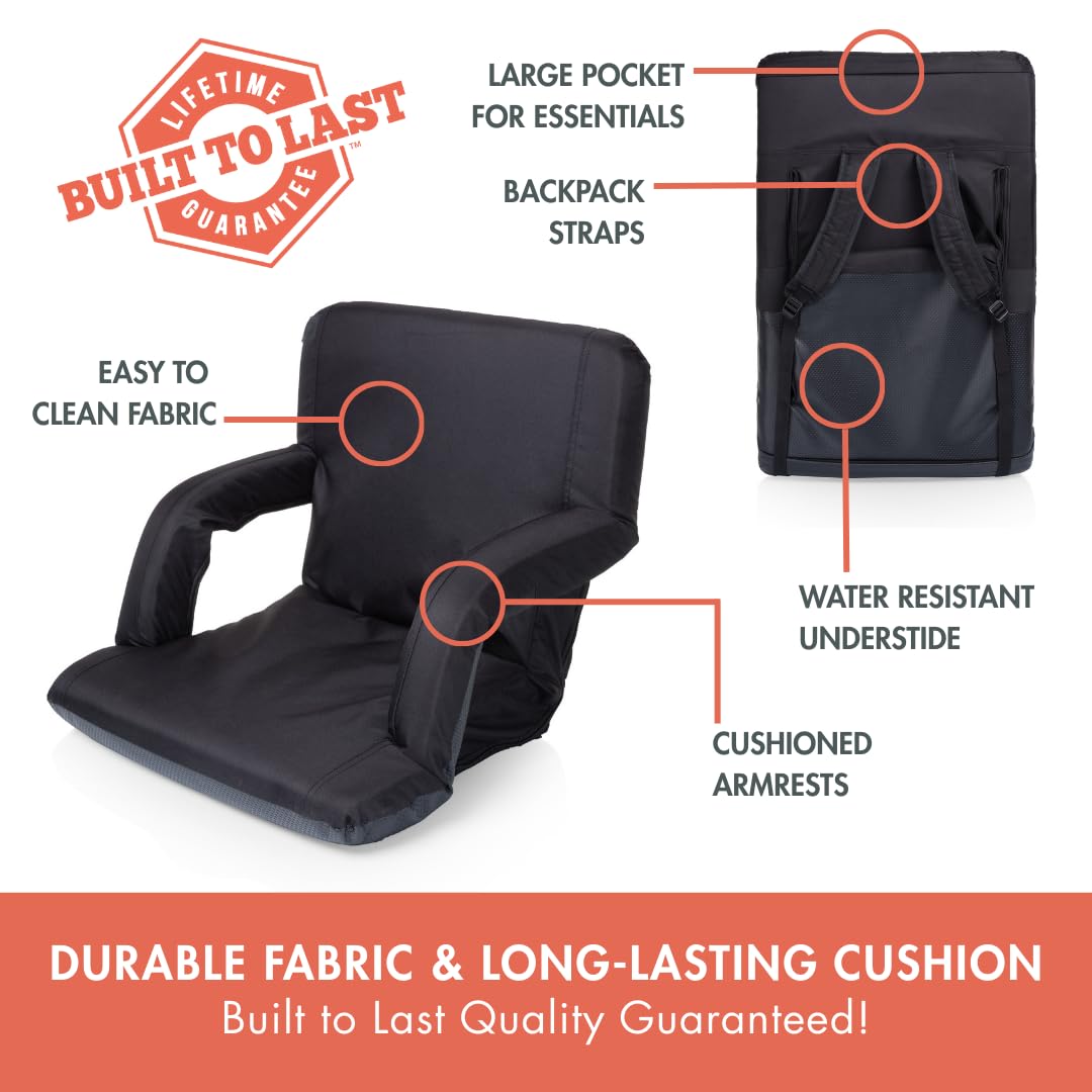 Portable Reclining Folding Stadium Seat with Back Support, Black C252