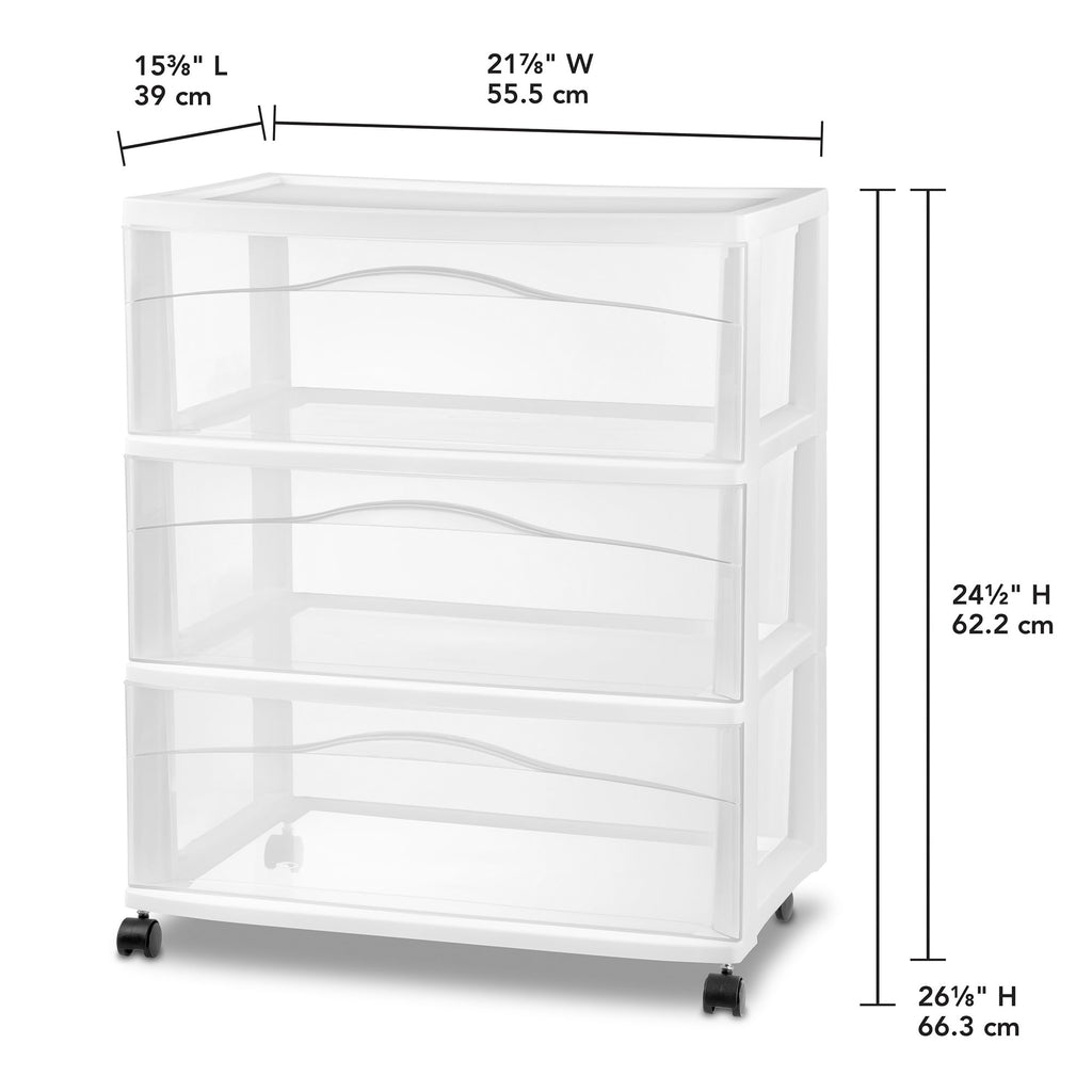 Wide 3 Drawer Plastic Rolling Storage Cart G4134