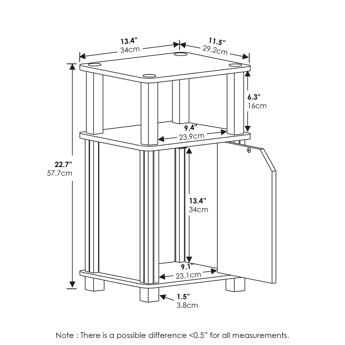 3-Tier Telephone Table with Cabinet, Set of 2 U1155