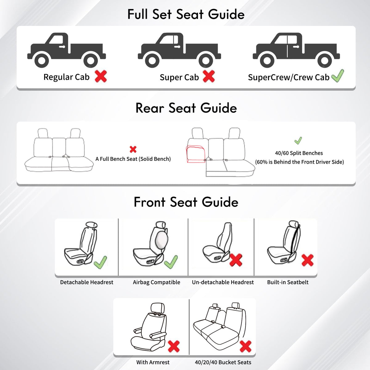 Leather Pickup Seat Cushion Cover Full Set Black N1307