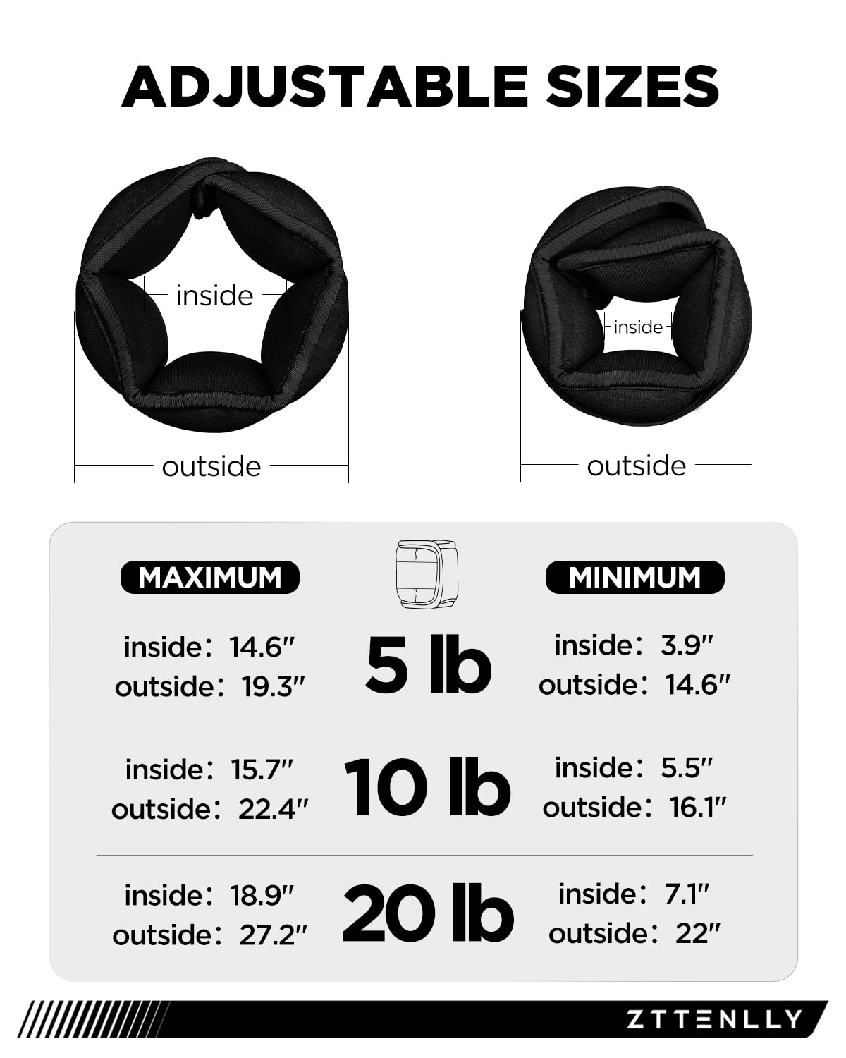 Adjustable Ankle Weights 1 Pair 5 10 15 18 20 Lbs A14983