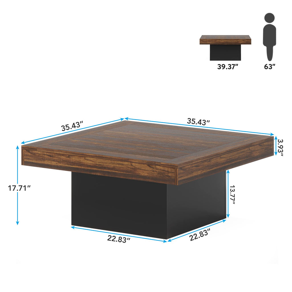 35.4-Inch Square Wood Coffee Table with LED Light M882586