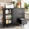47" H 3 Drawer Black Rolling Metal File Cabinet with Adjustable Shelf & Wheels T113