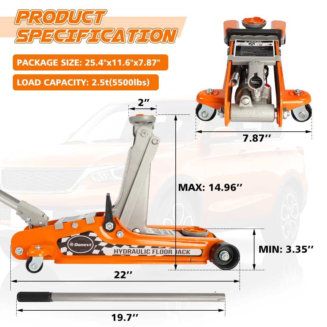2.5 Ton Steel Floor Jack and 3 Ton Black Jack Stands R676572