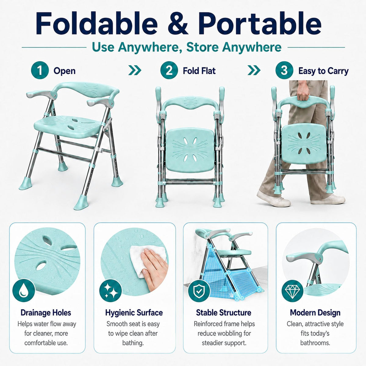Heavy Duty Shower Chair with Arms and Back T63575