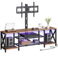 Rustic Brown 3-Tier TV Stand with Swivel Mount and Power Outlet C2759