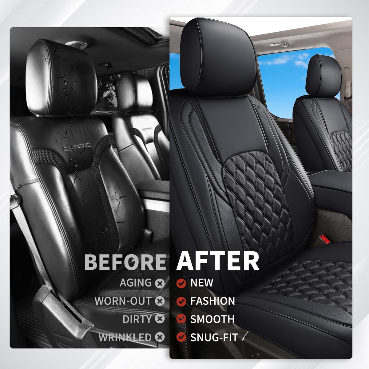 Leather Pickup Seat Cushion Cover Full Set Black N1307