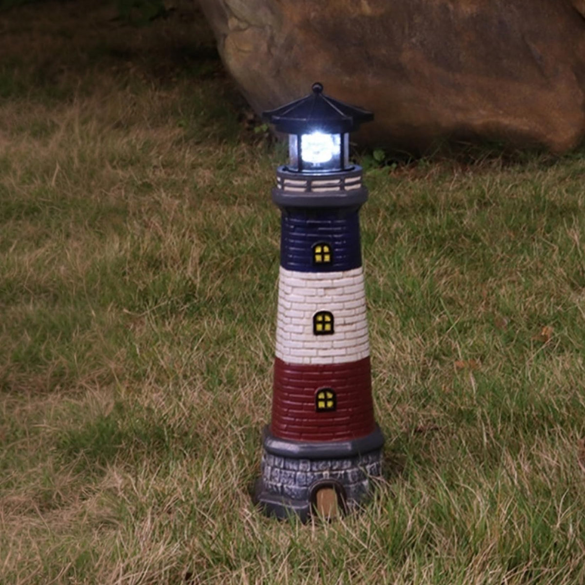 15" Tall Waterproof Resin Lighthouse Lamp with Rotating LED U7232