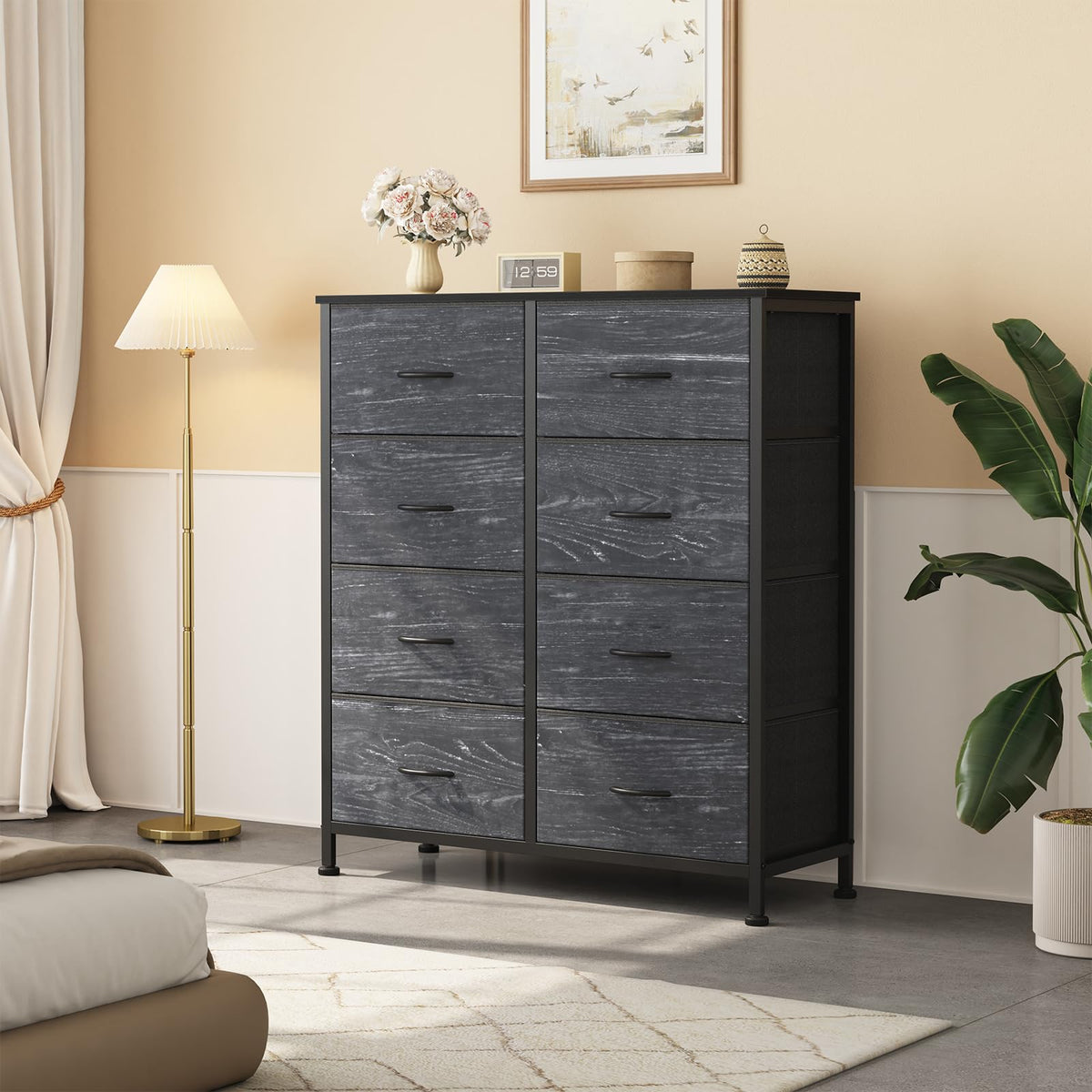 Black 8 Drawer Fabric Dresser T7368