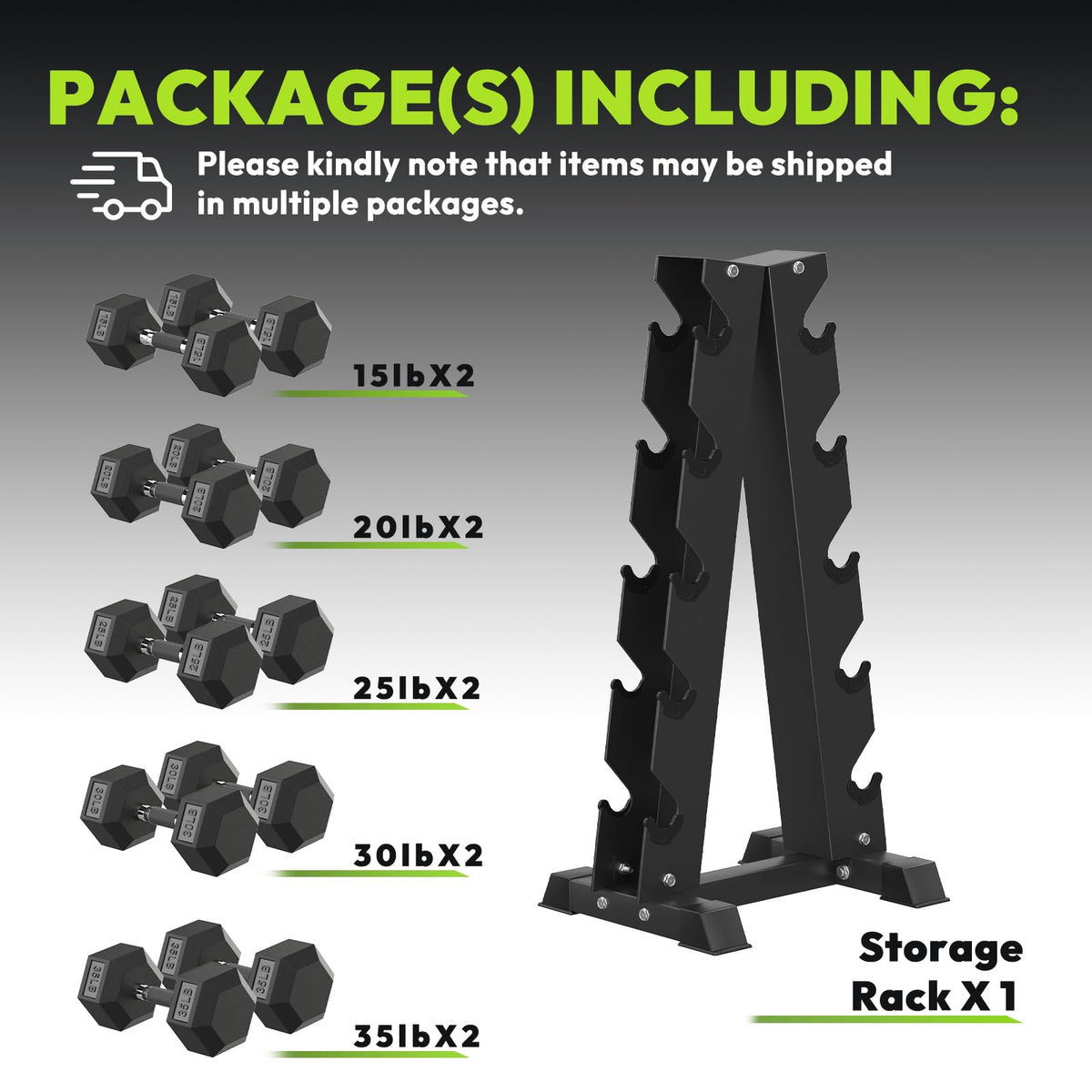 Hex Dumbbell Set with Vertical Storage Rack M385