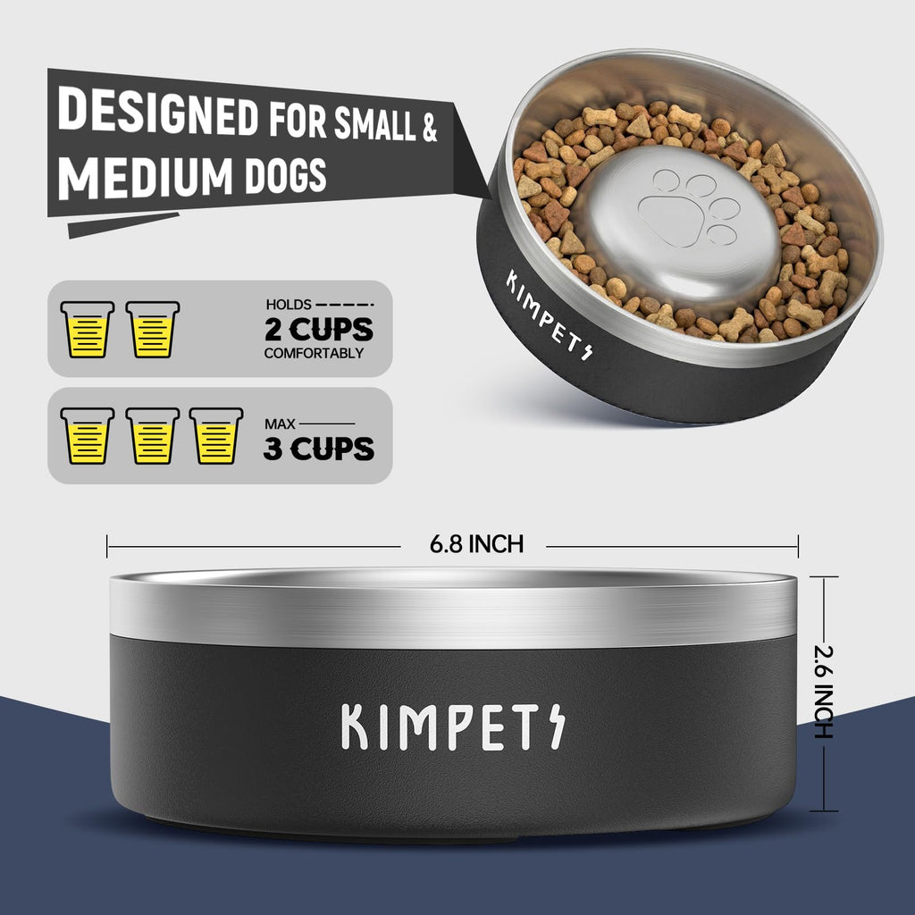 Black 2 Cups Stainless Steel Non-Slip Dog Slow Feeder Bowl Q141