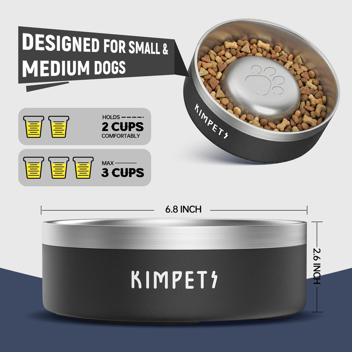 Black 2 Cups Stainless Steel Non-Slip Dog Slow Feeder Bowl Q141