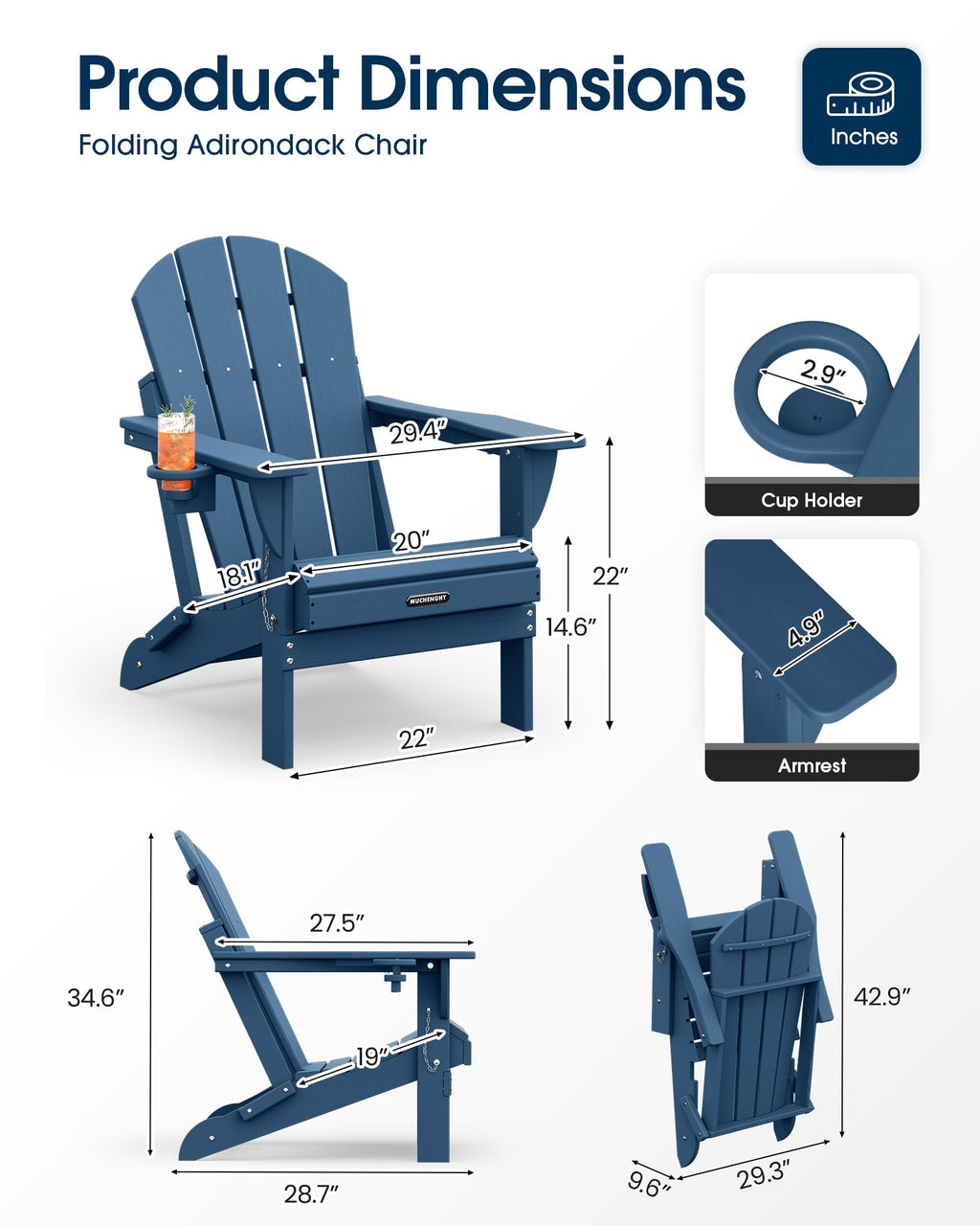Folding Adirondack Chair Navy Blue E149