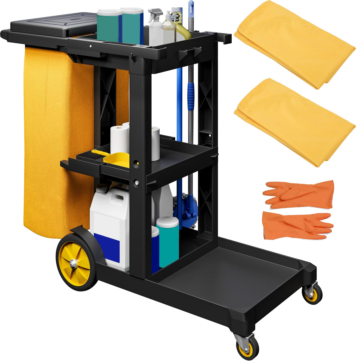 Black 3-Shelf Cleaning Cart on Wheels I52033