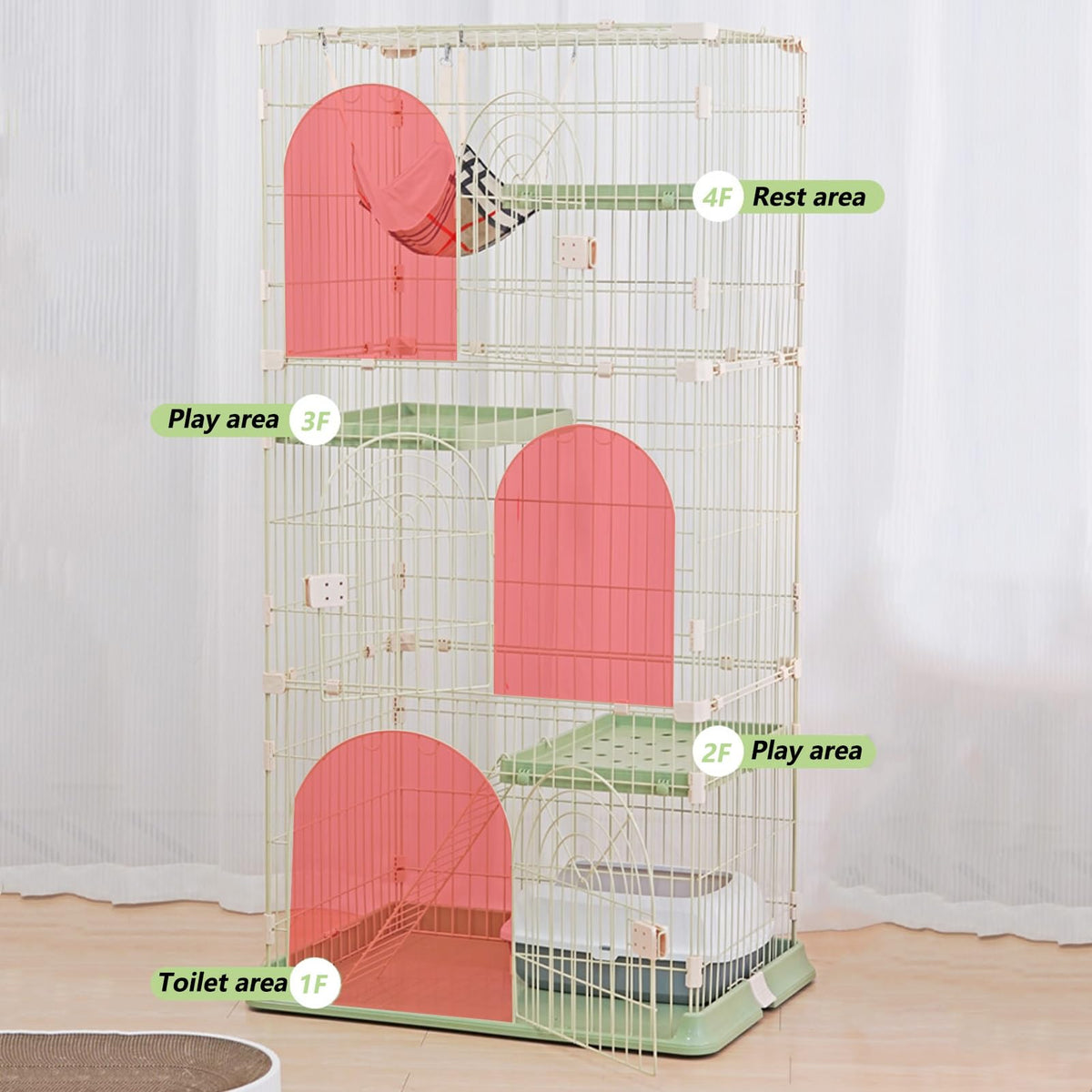 3/4-Tier Wire Cat Cage Playpen Kennel with Hammock W460