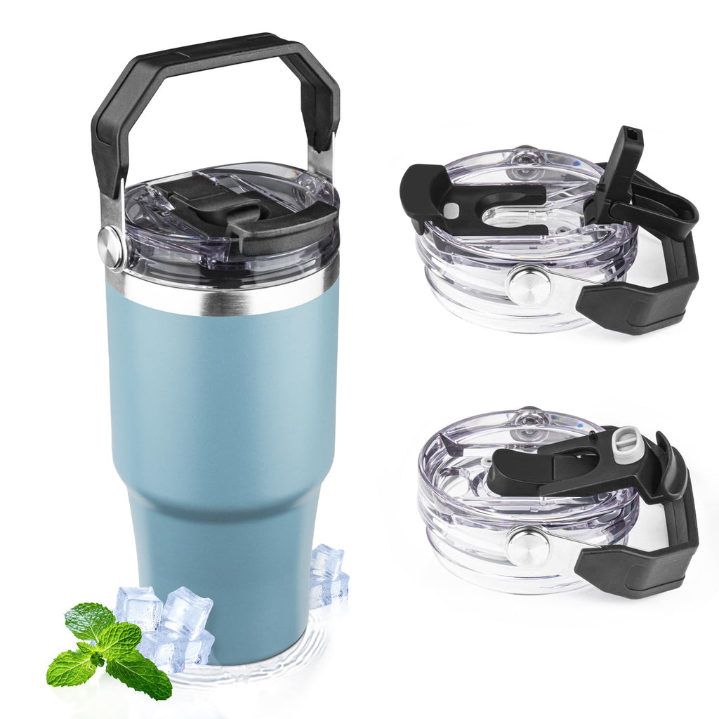 20oz Stainless Steel Insulated Tumbler with Handle and Flip Straw Lid K631