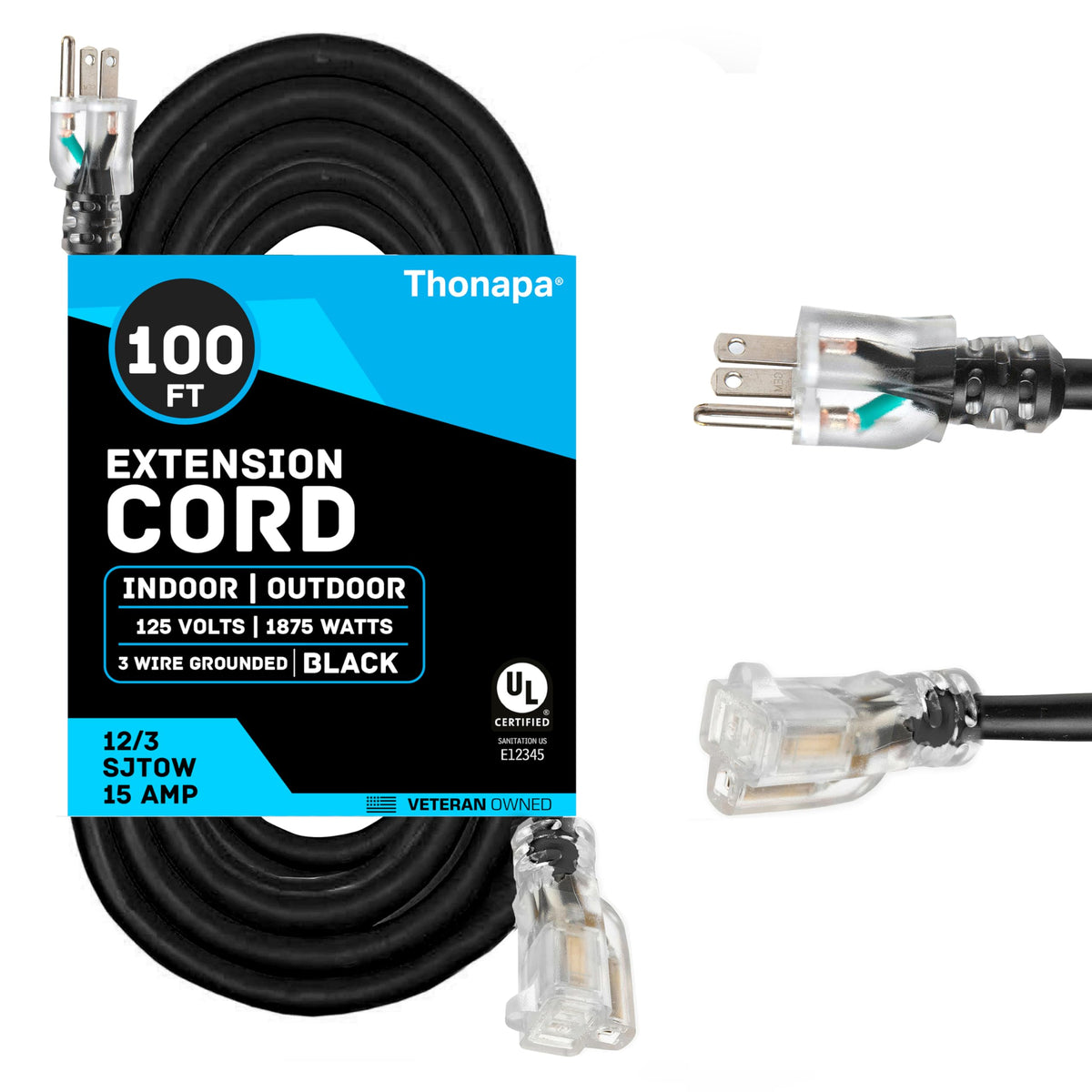 Black Oil Resistant 12 Gauge Extension Cord 100 ft and Yellow 10 Gauge Extension Cord 75 ft R970