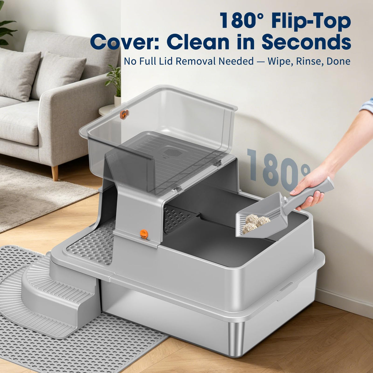 XXXL Stainless Steel Cat Litter Box with Lid X563508