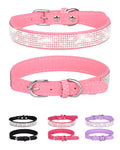 Pink Adjustable Leather Suede Rhinestone Dog Collar W399530