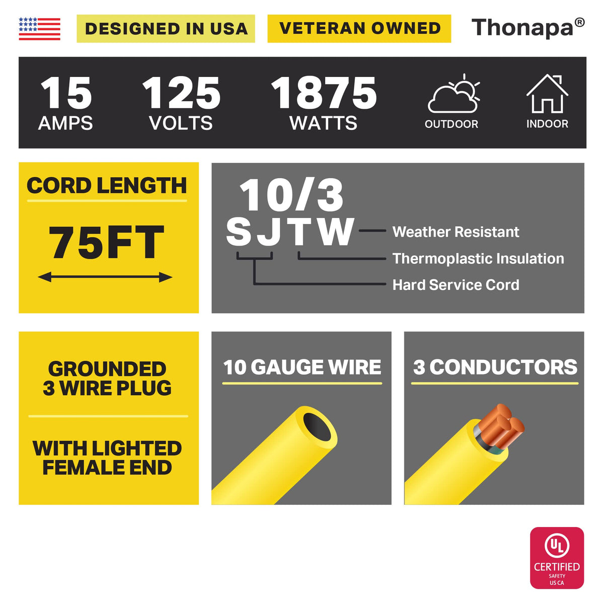 Black Oil Resistant 12 Gauge Extension Cord 100 ft and Yellow 10 Gauge Extension Cord 75 ft R970