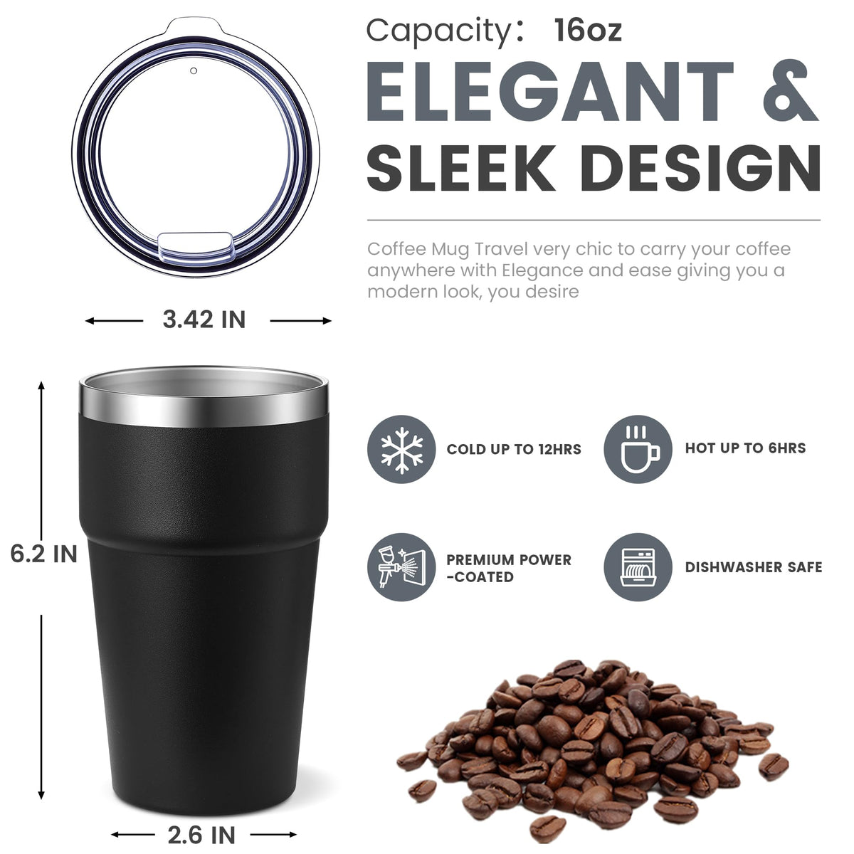 16oz Stainless Steel Insulated Tumbler with Lid V32099
