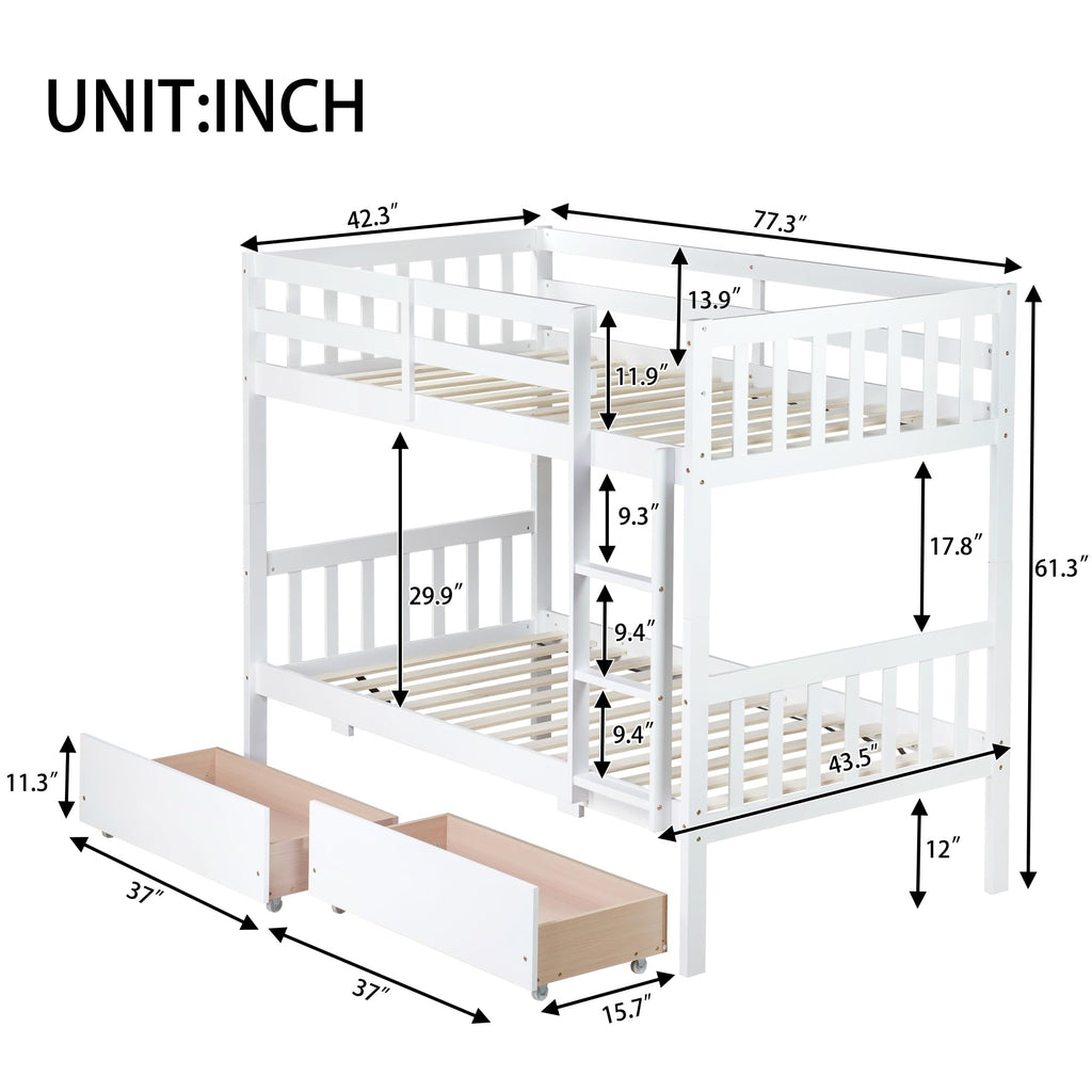 Twin Over Twin Bunk Bed with Storage E8892