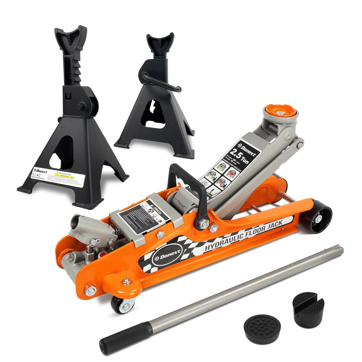 2.5 Ton Steel Floor Jack and 3 Ton Black Jack Stands R676572