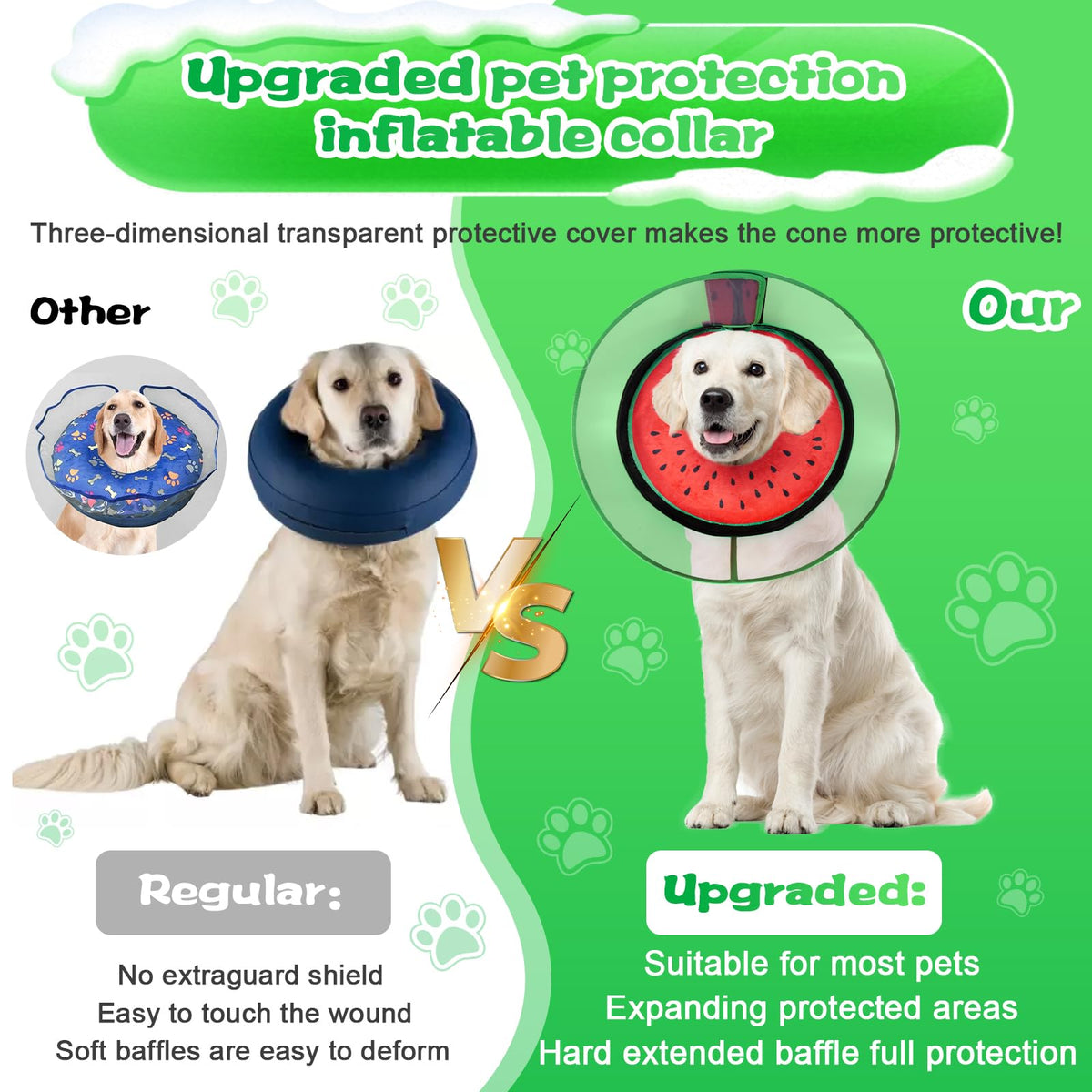 Inflatable Dog Cone Collar with Detachable Shield N431