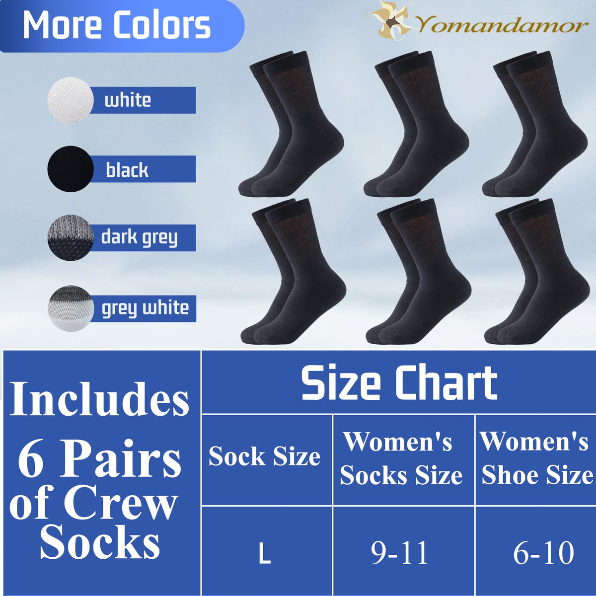 Womens Diabetic Crew Socks Seamless Toe 6 Pairs Z1117