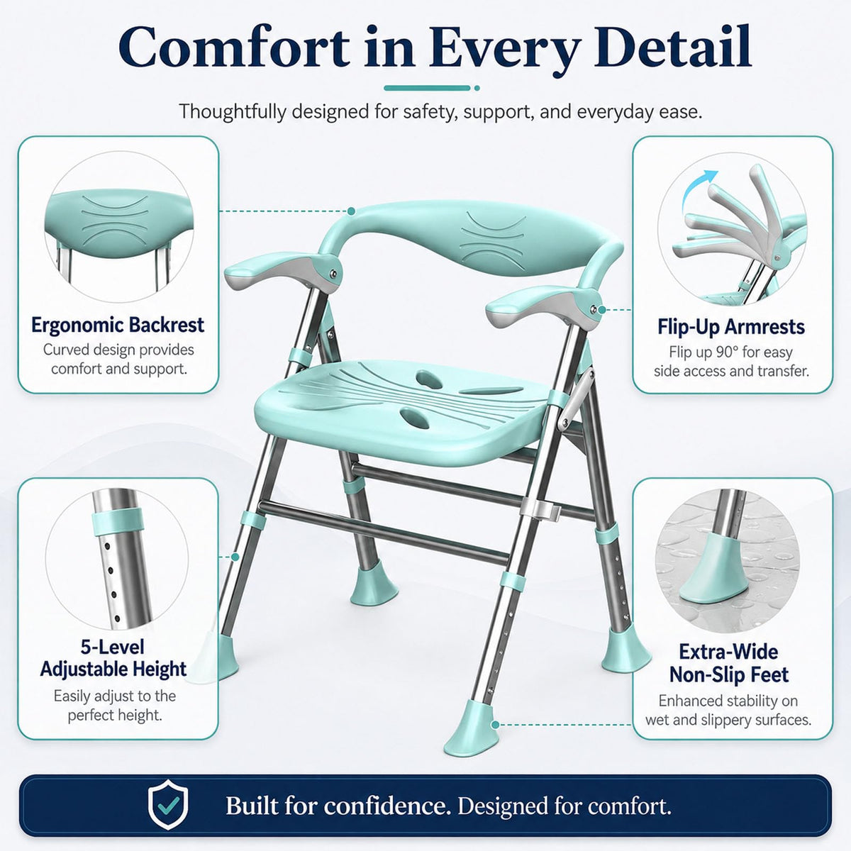 Heavy Duty Shower Chair with Arms and Back T63575