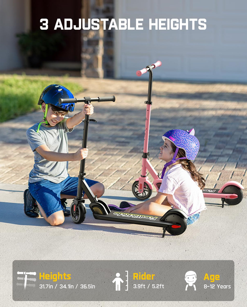 Kids Electric Scooter Foldable 3 Adjustable Heights M610515