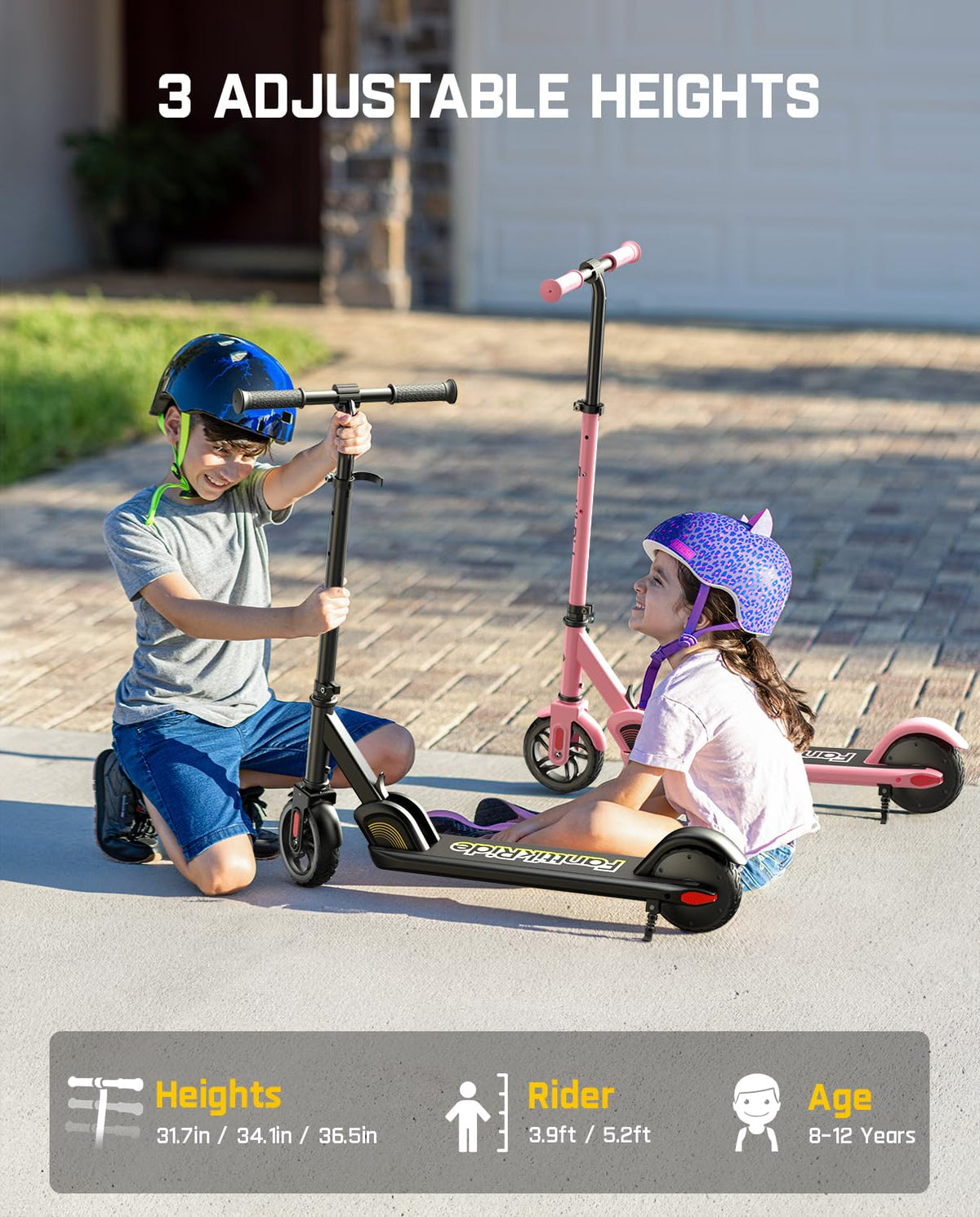 Kids Electric Scooter Foldable 3 Adjustable Heights M610515