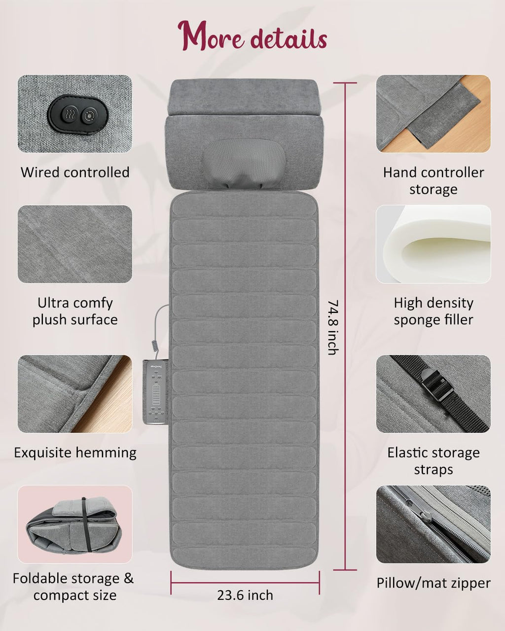 Full Body Massage Mat with Heat Detachable Neck Massager 10 Vibrating Motors J8428