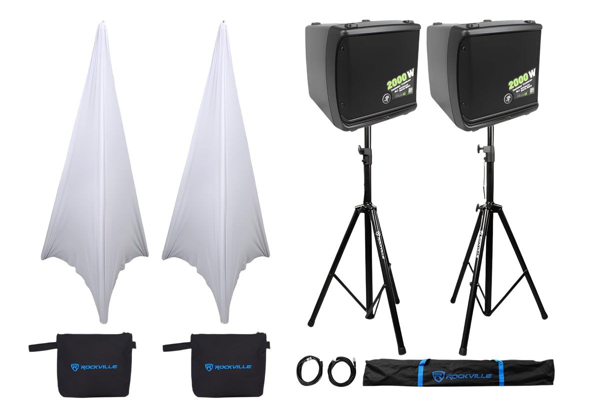 2000-Watt 8 in Powered PA Speakers with Tripod Stand Kit and XLR Cables N4934