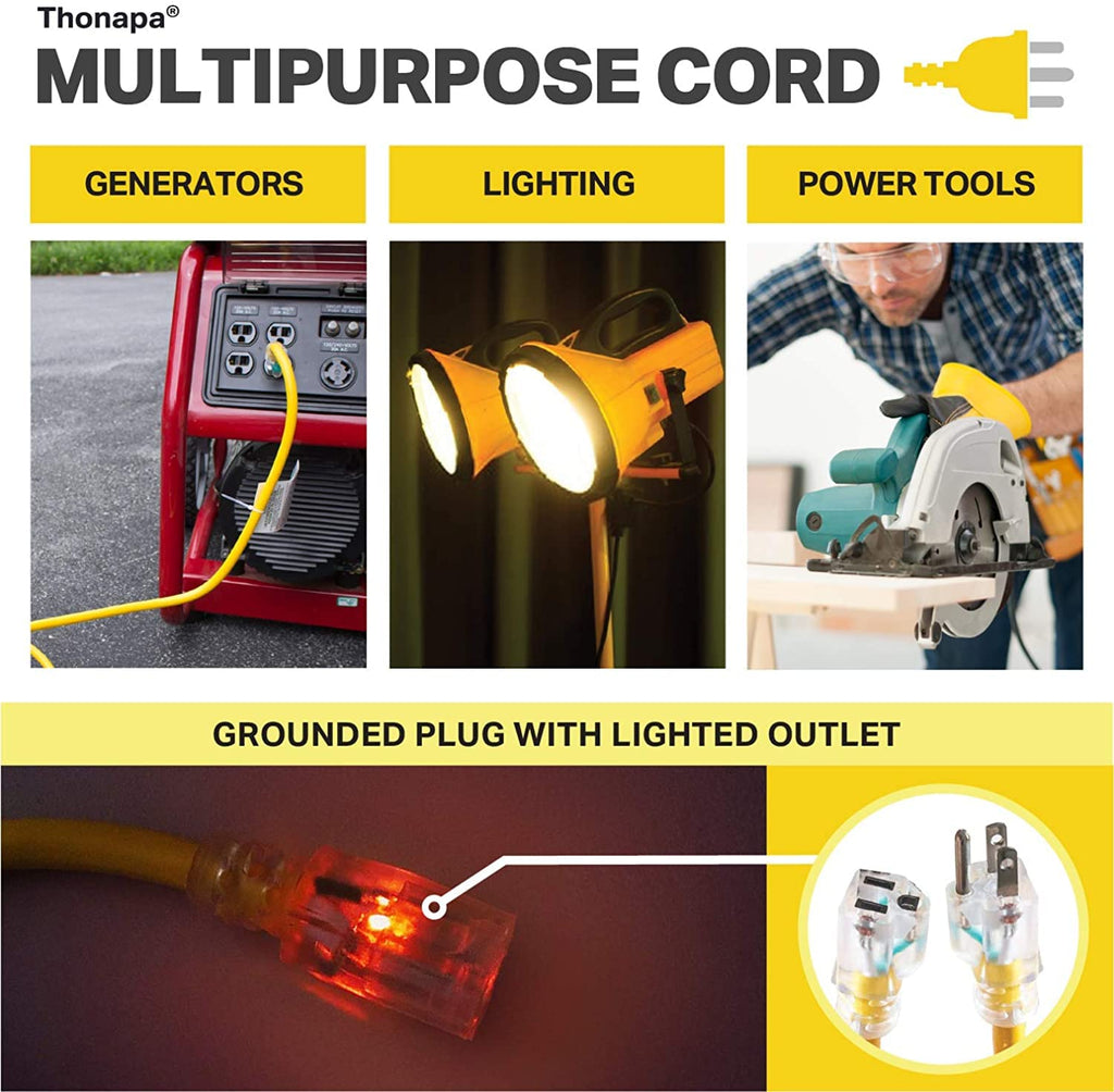 Black Oil Resistant 12 Gauge Extension Cord 100 ft and Yellow 10 Gauge Extension Cord 75 ft R970