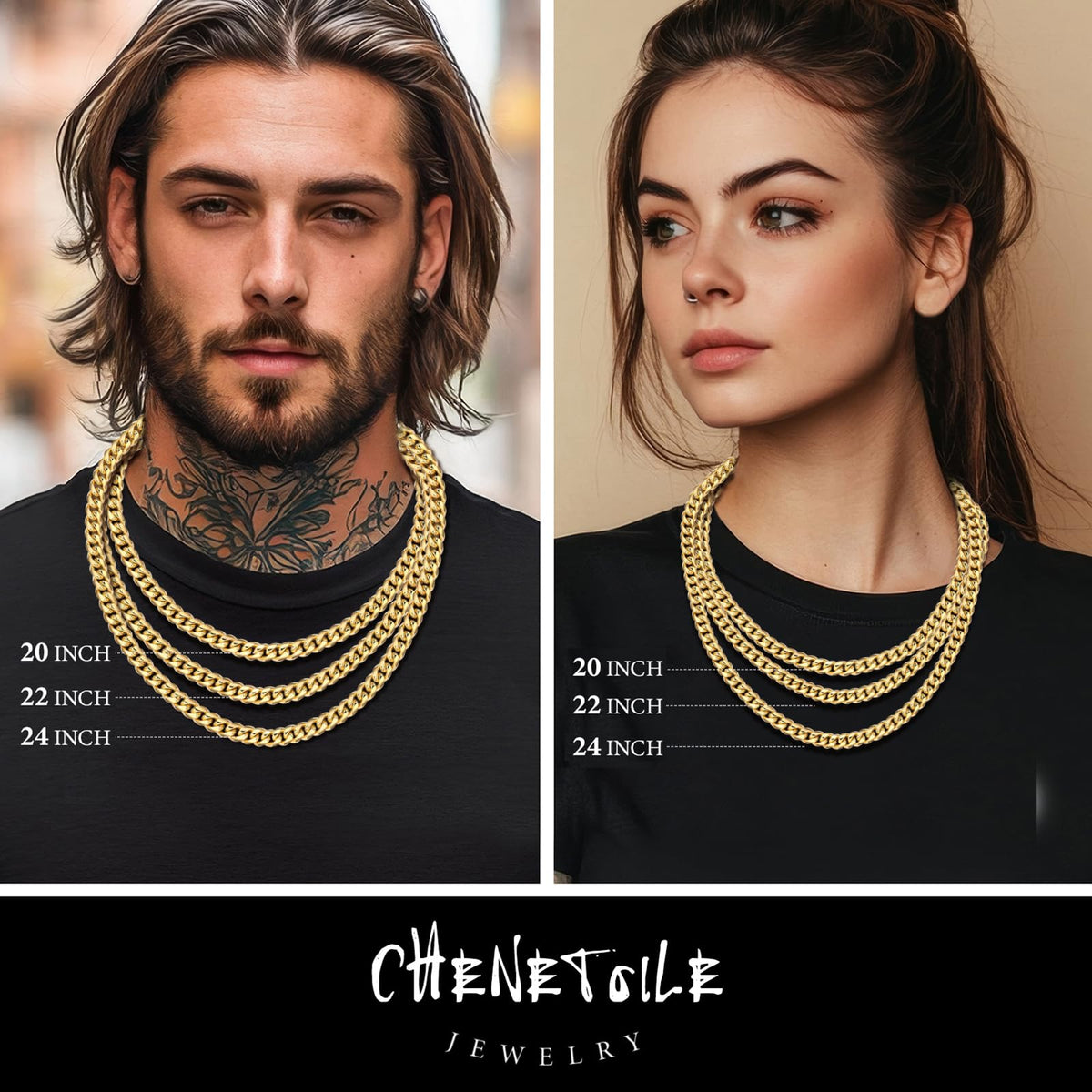 8mm Gold Cuban Link Chain 316L Stainless Steel Necklace W6080