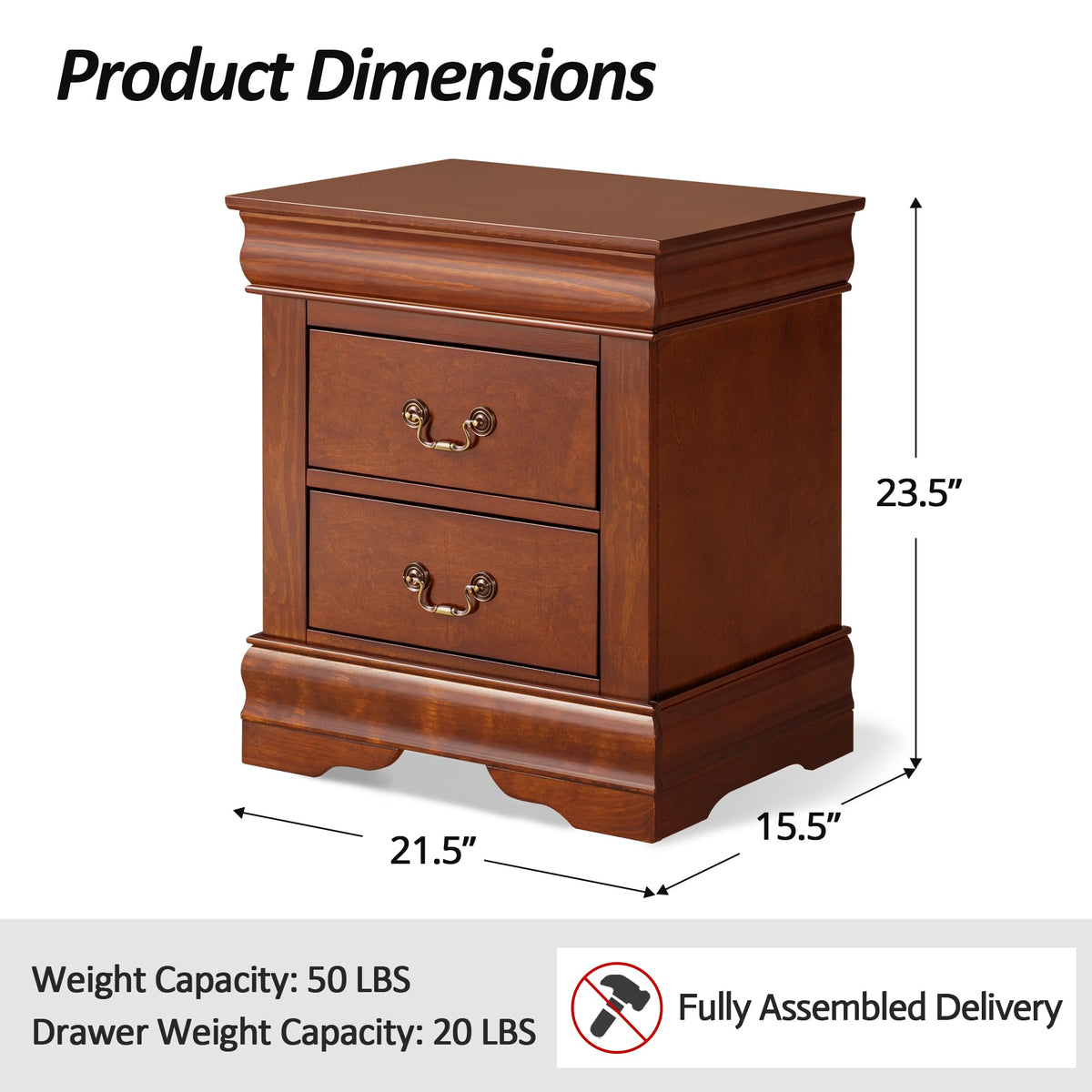 Cherry Wood Nightstands Set of 2 with Drawers S8813