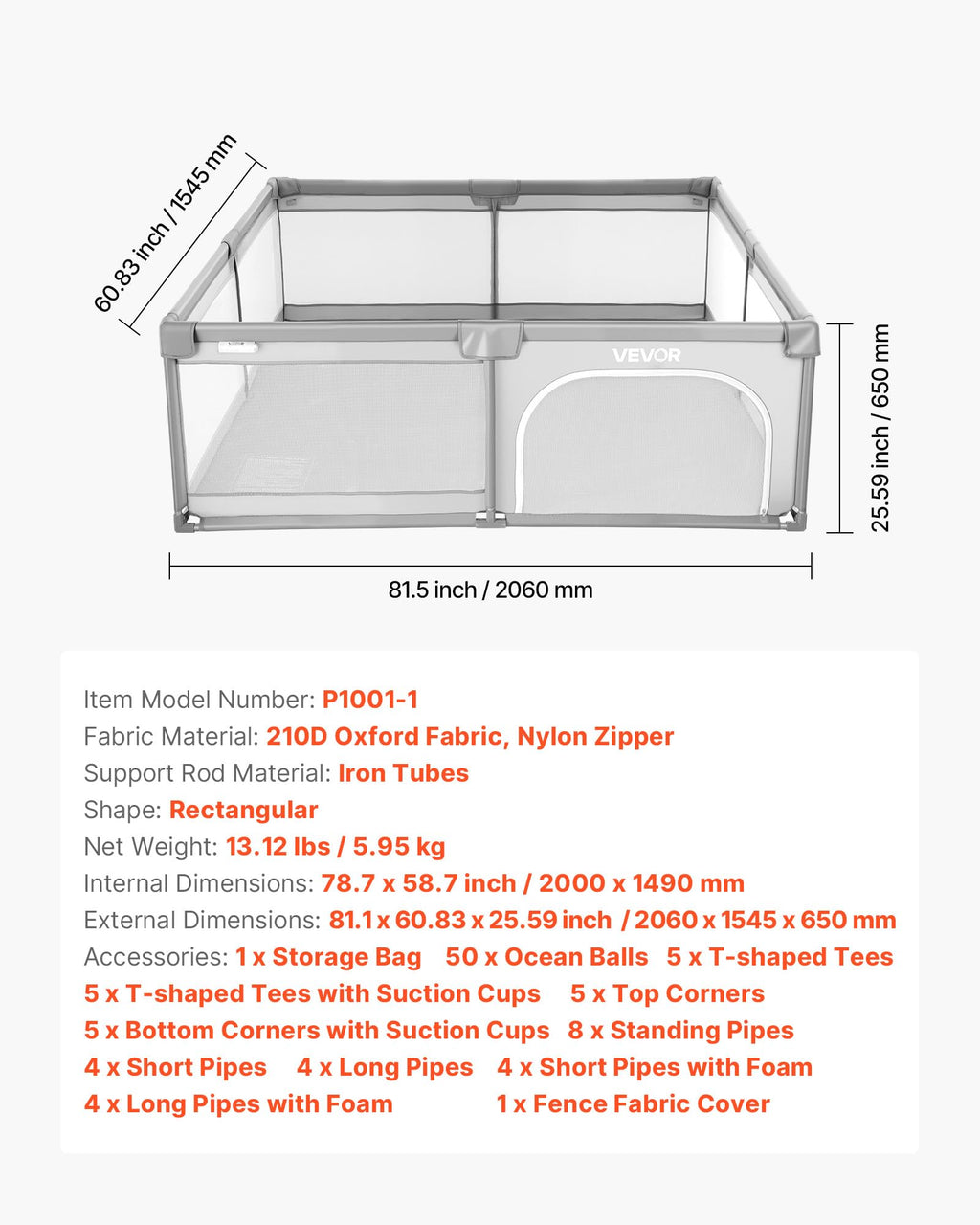 78.7″ x 58.7″ Baby Playpen with 50 Ocean Balls W219