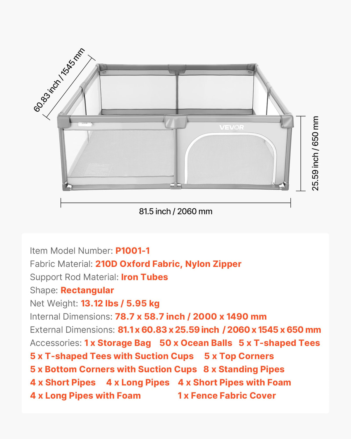 78.7″ x 58.7″ Baby Playpen with 50 Ocean Balls W219