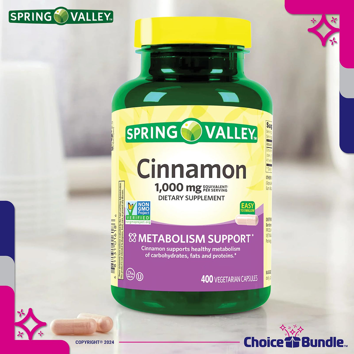 Cinnamon Supplement 1000mg Vegetarian Capsules 800 Total W426